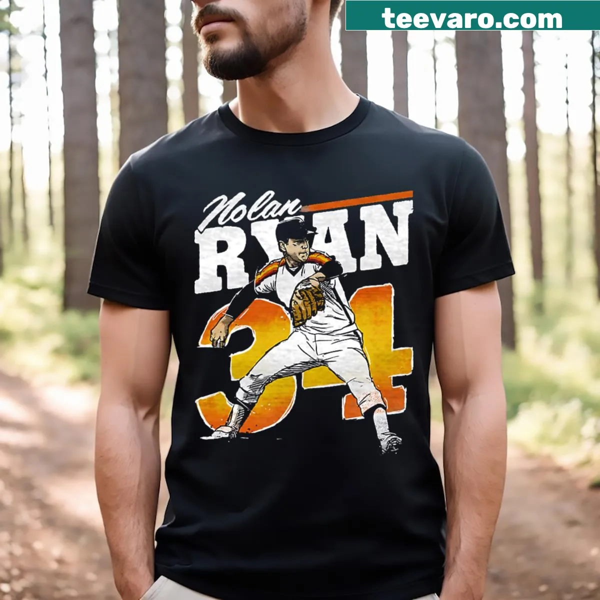 Retro T-shirt featuring iconic imagery related to Nolan Ryan — on a men's t-shirt