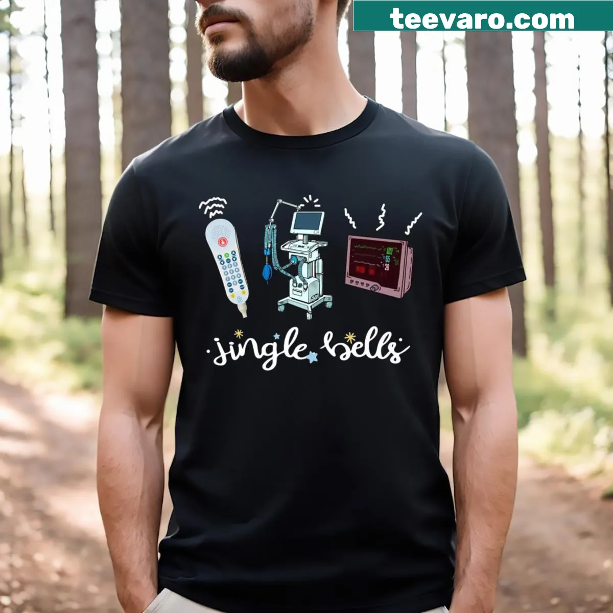 Christmas nursing t-shirt featuring multiple healthcare roles and festive graphics — on a men's t-shirt