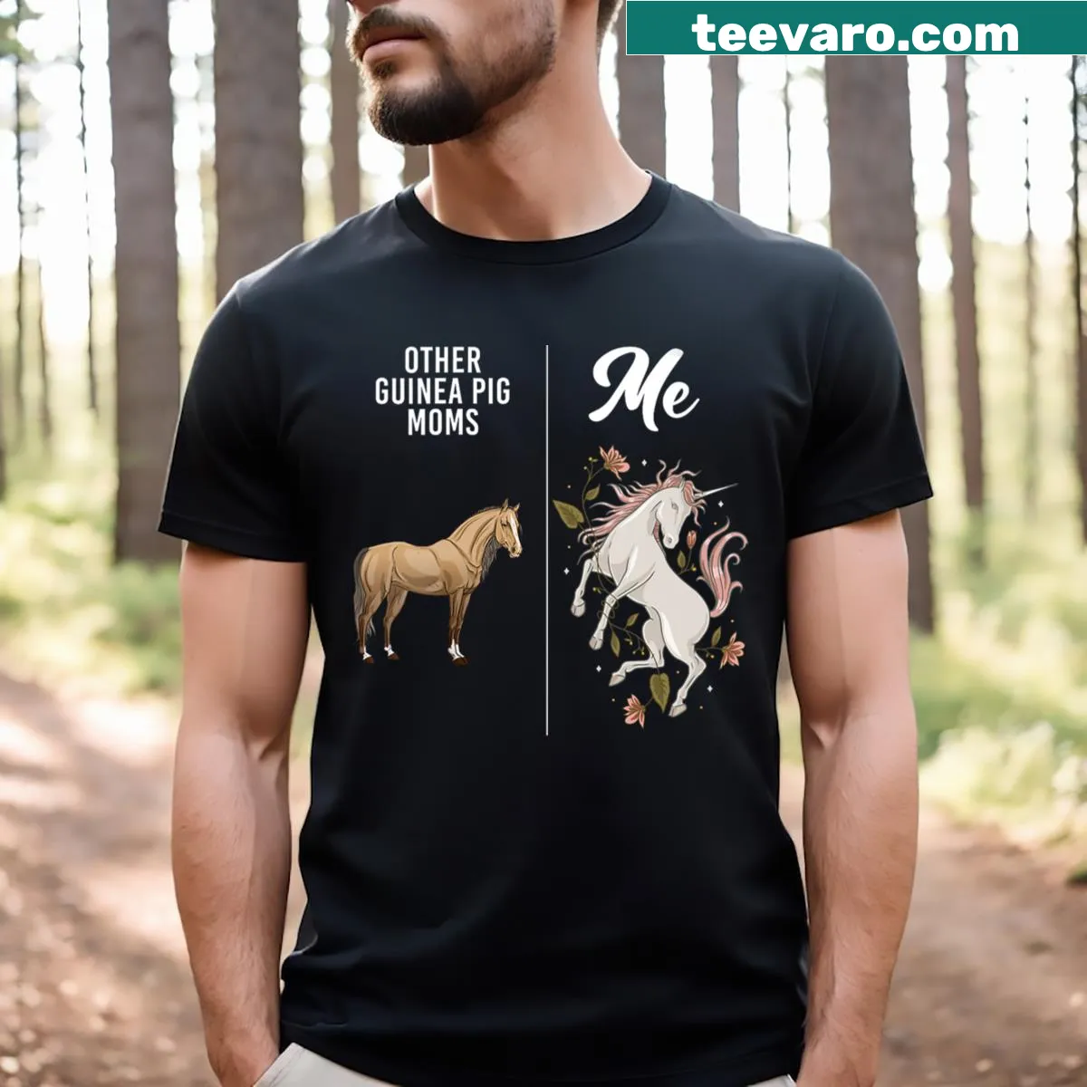 T-shirt featuring guinea pigs and unicorn graphics for pet lovers — on a men's t-shirt