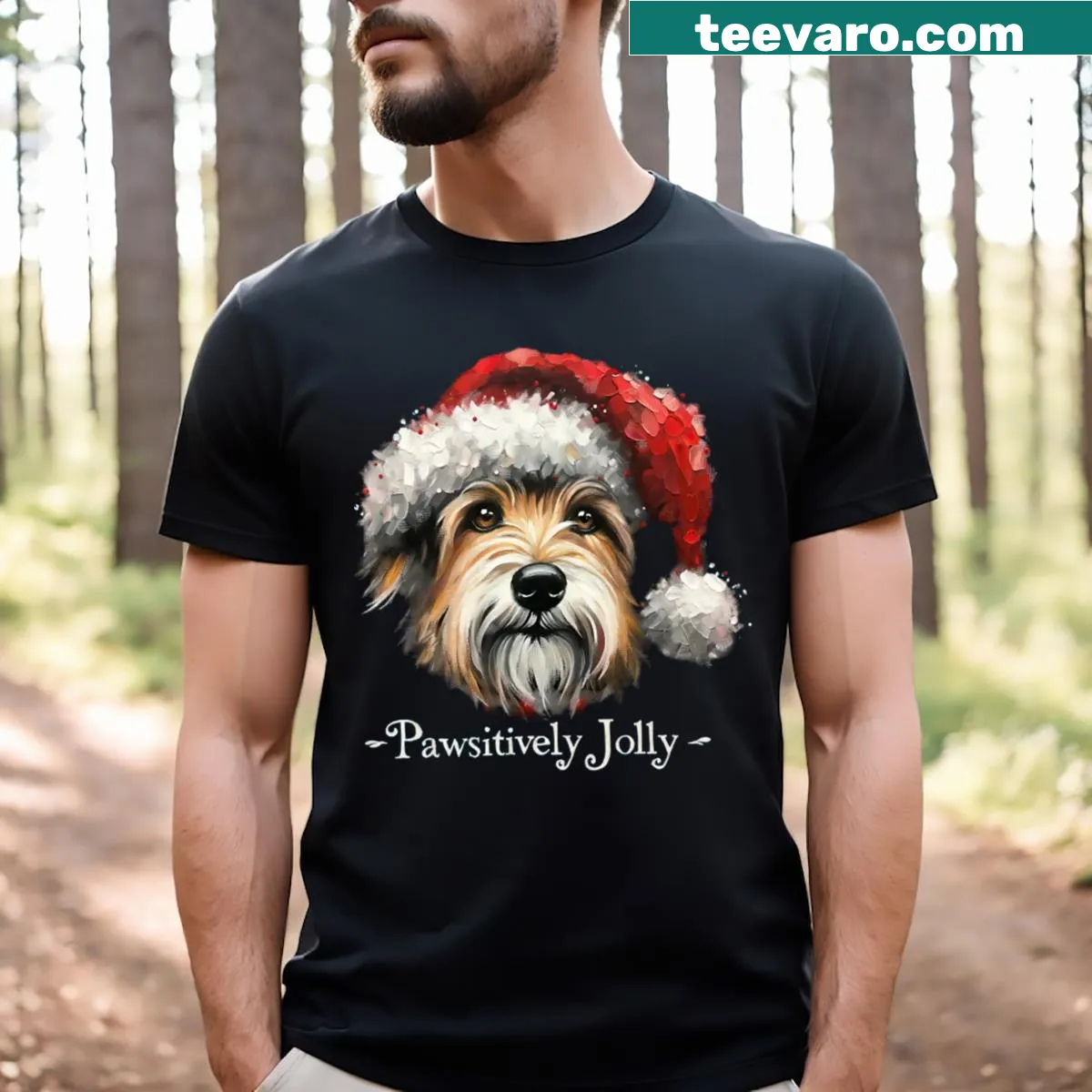 Jolly dog holiday T-shirt with festive design — on a men's t-shirt