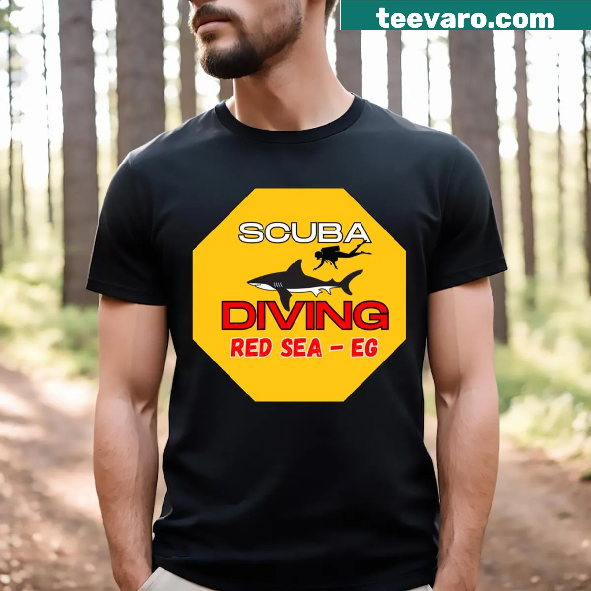 Scuba diving themed t-shirt featuring Red Sea marine life illustration — on a men's t-shirt