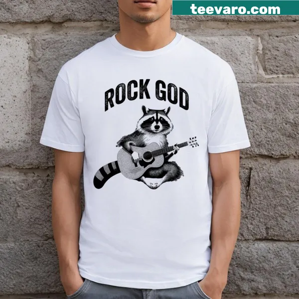 Cartoon raccoon rock star design on a T-shirt