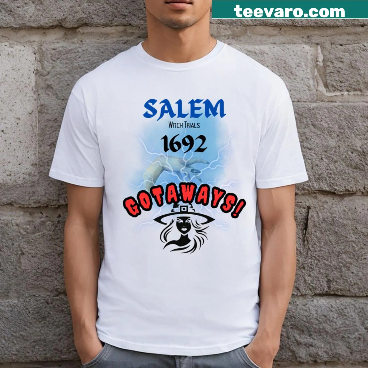 Vintage-style T-shirt commemorating the Salem Witch Trials 1692 — on a men's t-shirt