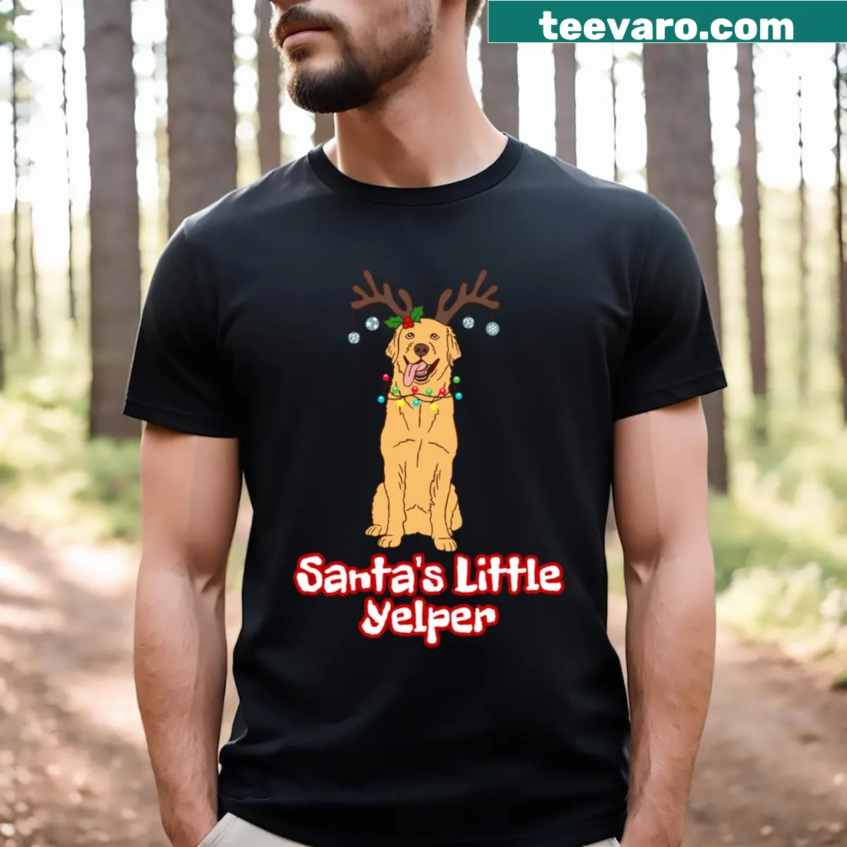 Funny Christmas graphic featuring the phrase 'Santa's Little Yelper' — on a men's t-shirt