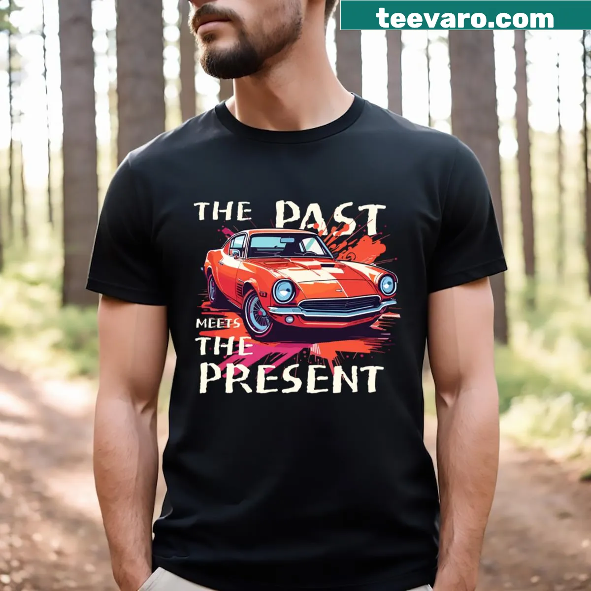 Graphic T-shirt depicting the concept of time reflecting the past and present — on a men's t-shirt