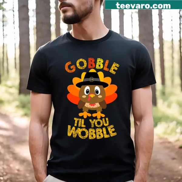 Thanksgiving toddler t-shirt with 'Gobble Till You Wobble' text