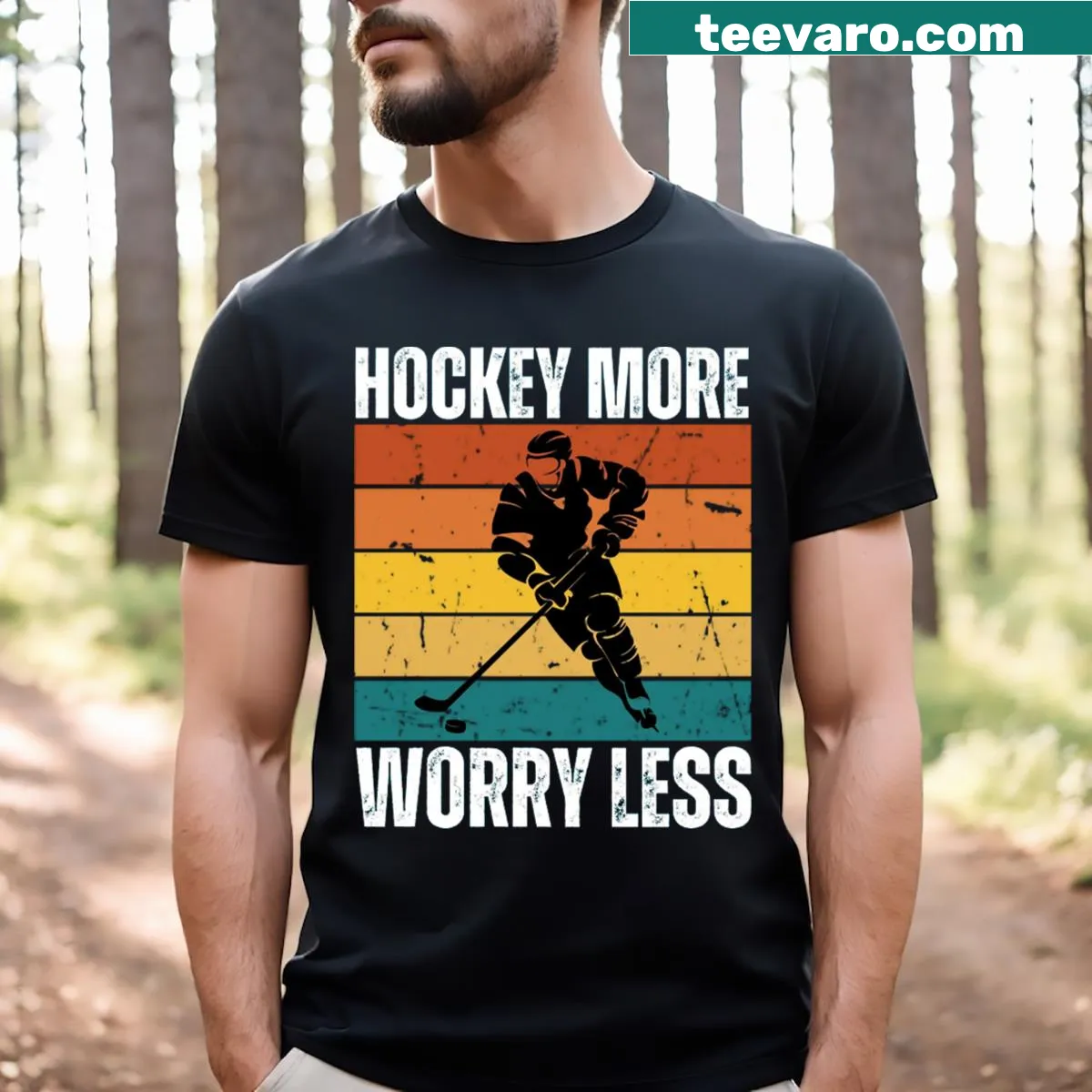 Vintage sunset hockey t-shirt with humorous text — on a men's t-shirt