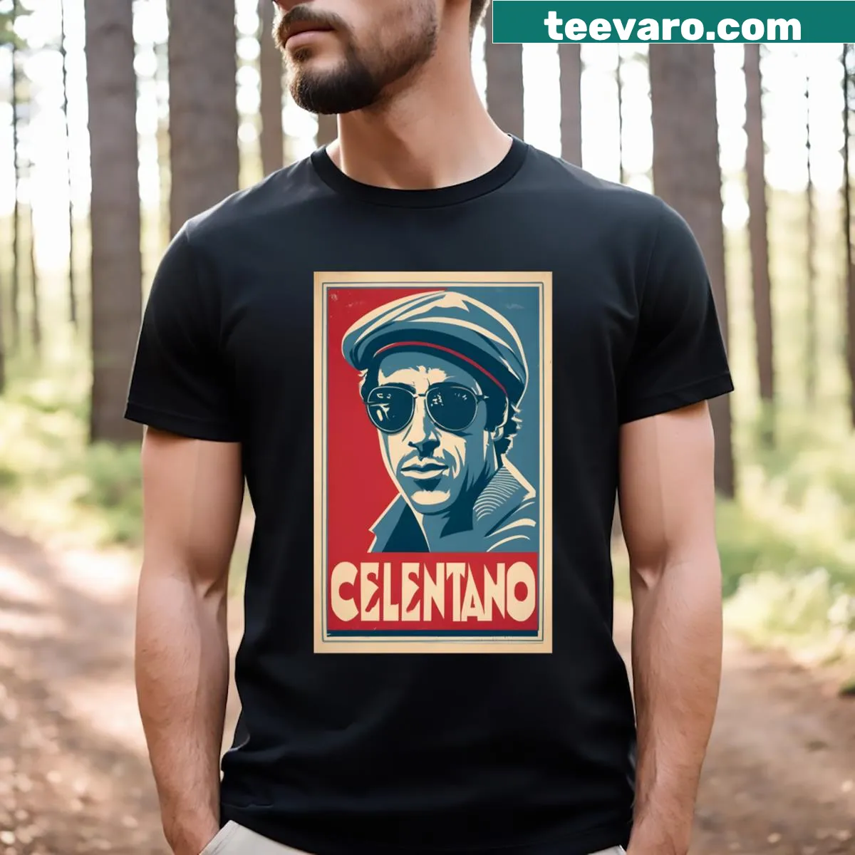 Vintage-style t-shirt honoring Adriano Celentano with retro graphic. — on a men's t-shirt