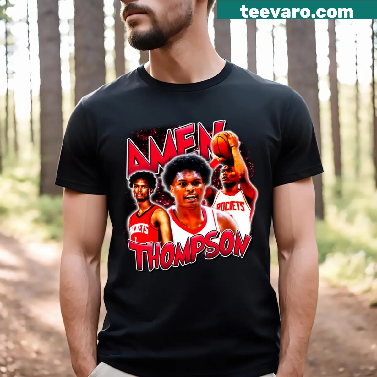 Vintage retro basketball tee honoring Amen Thompson. — on a men's t-shirt