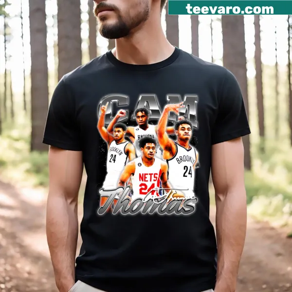 Retro design featuring basketball player Cam Thomas on a tee