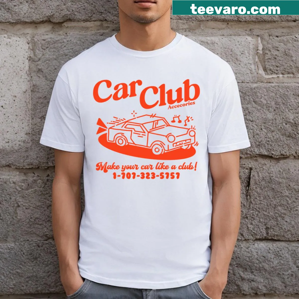Vintage Car Club T-shirt with classic automobile graphic — on a men's t-shirt