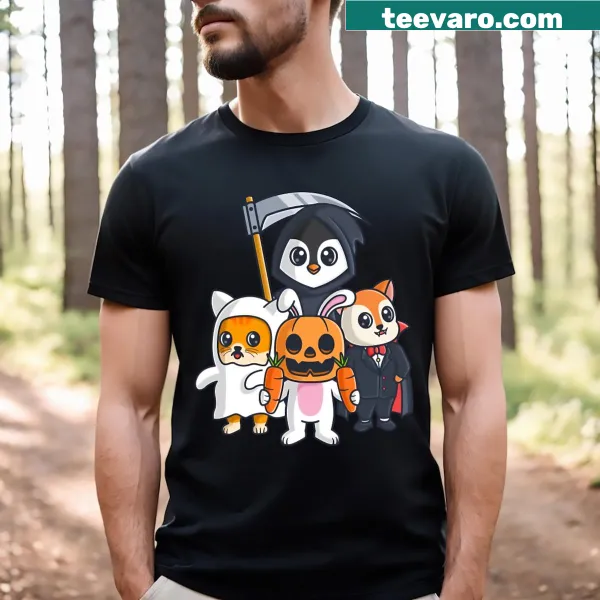 Adorable T-shirt featuring animals in Halloween costumes