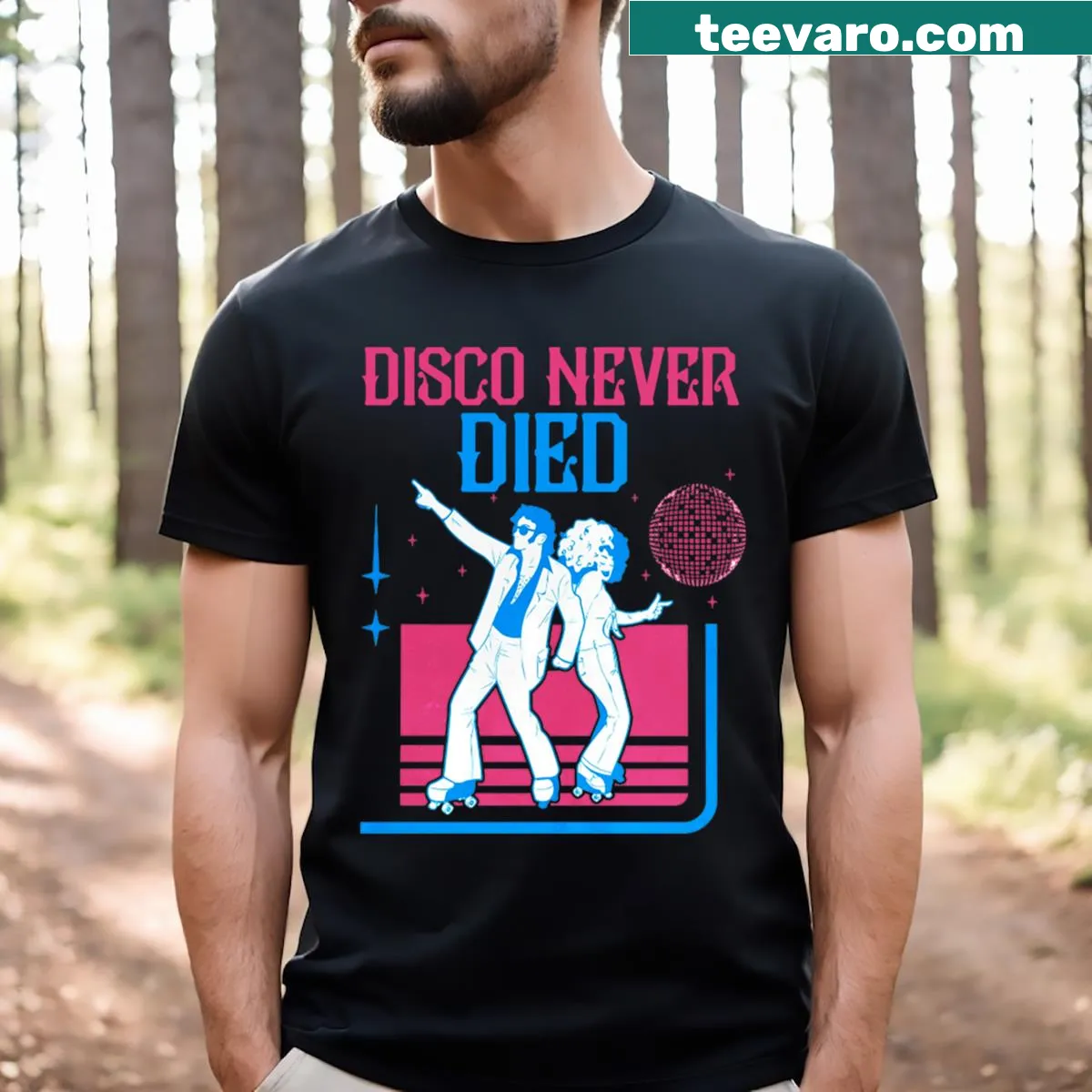 Retro typography celebrating disco and funk music culture — on a men's t-shirt