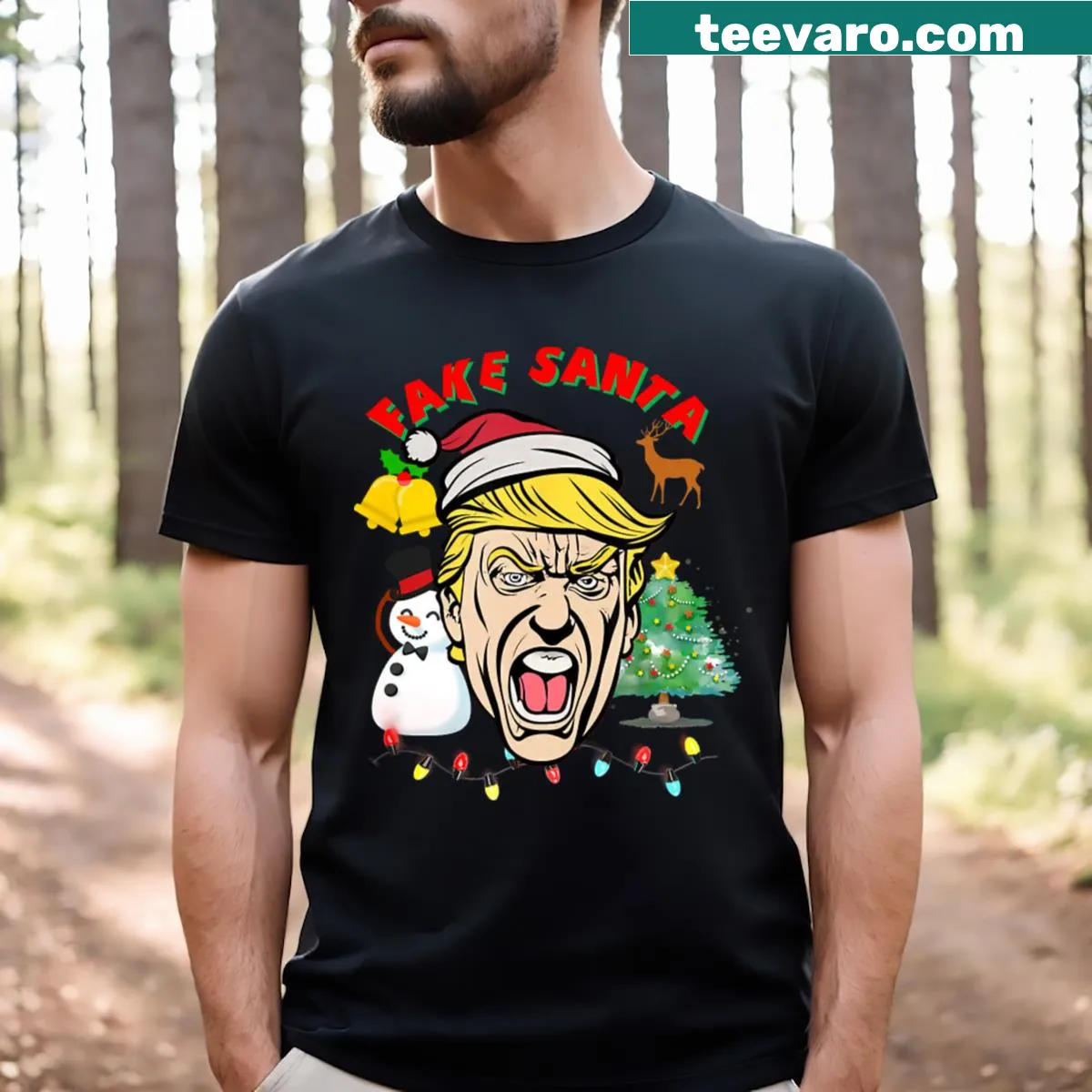 Donald Trump as Santa graphic on a Christmas T-shirt — on a men's t-shirt