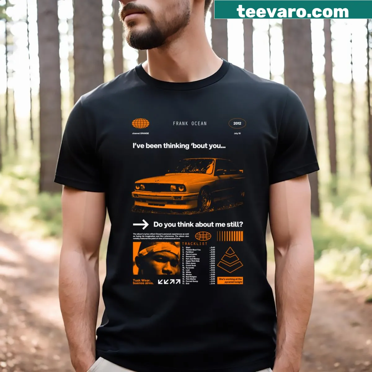 Artistic graphic of Frank Ocean on a t-shirt — on a men's t-shirt