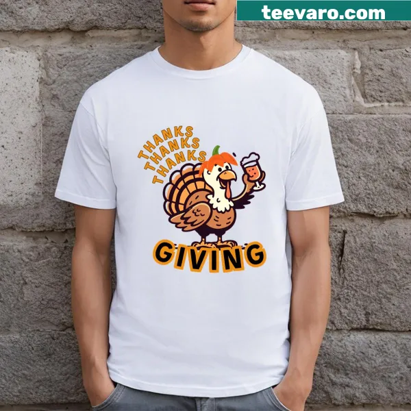 Vintage-style Thanksgiving t-shirt with a toasting turkey graphic