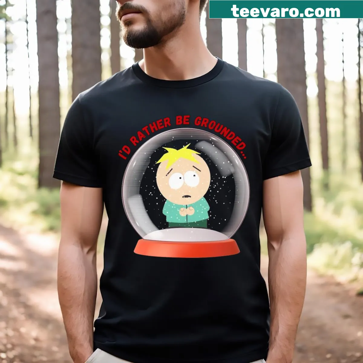Butters in a snow globe illustration on a T-shirt — on a men's t-shirt