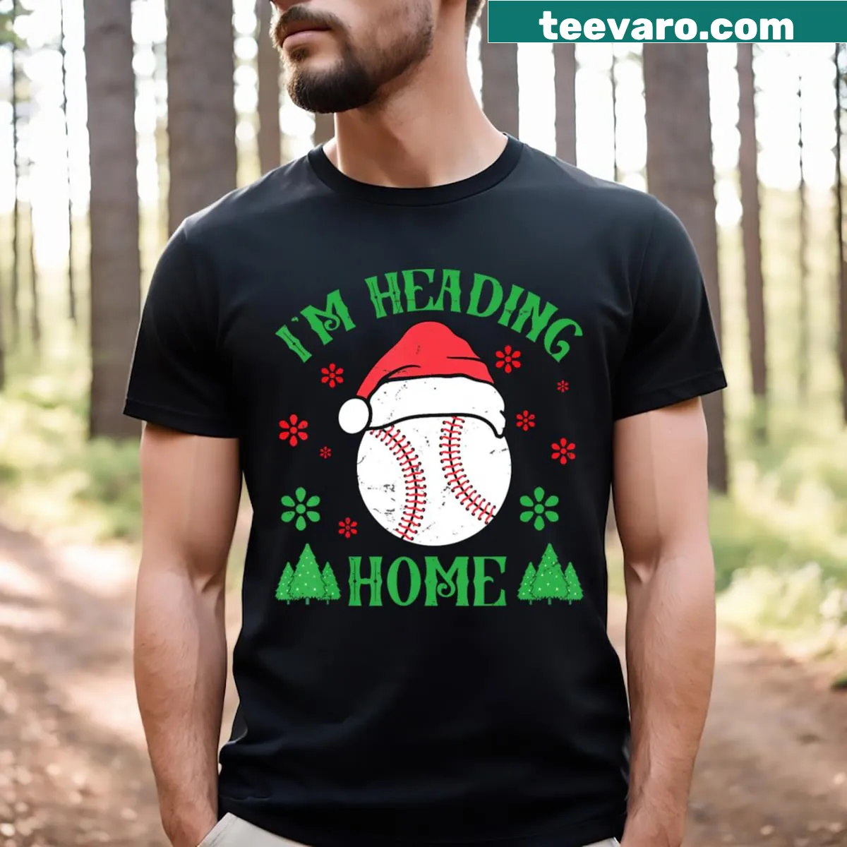 Cartoon Christmas snowman with baseball bat on T-shirt — on a men's t-shirt