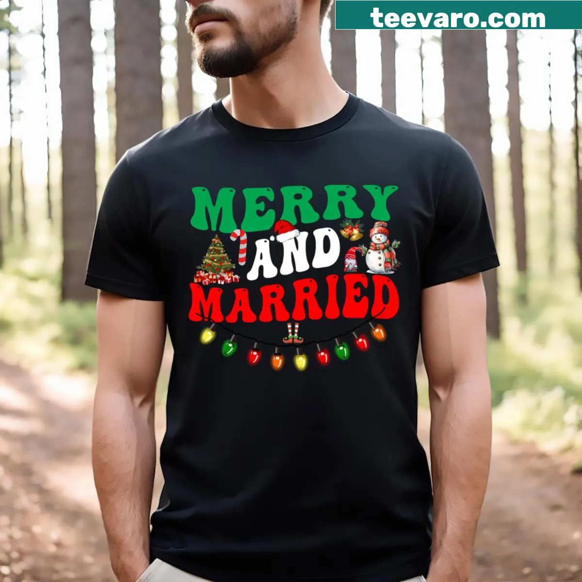 Couples matching T-shirt celebrating first Christmas together. — on a men's t-shirt