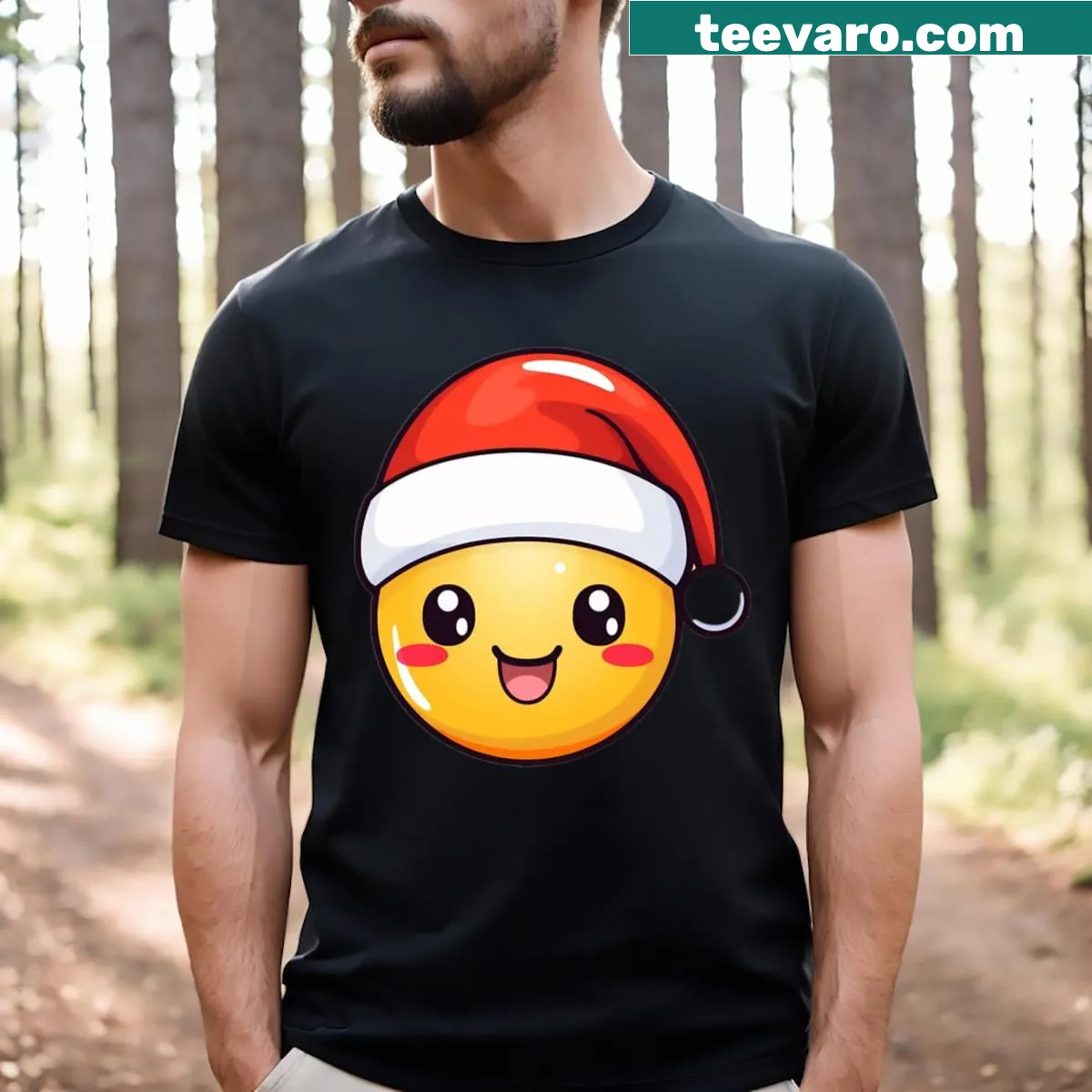 T-shirt featuring a fun assortment of Christmas emojis for the holiday season — on a men's t-shirt