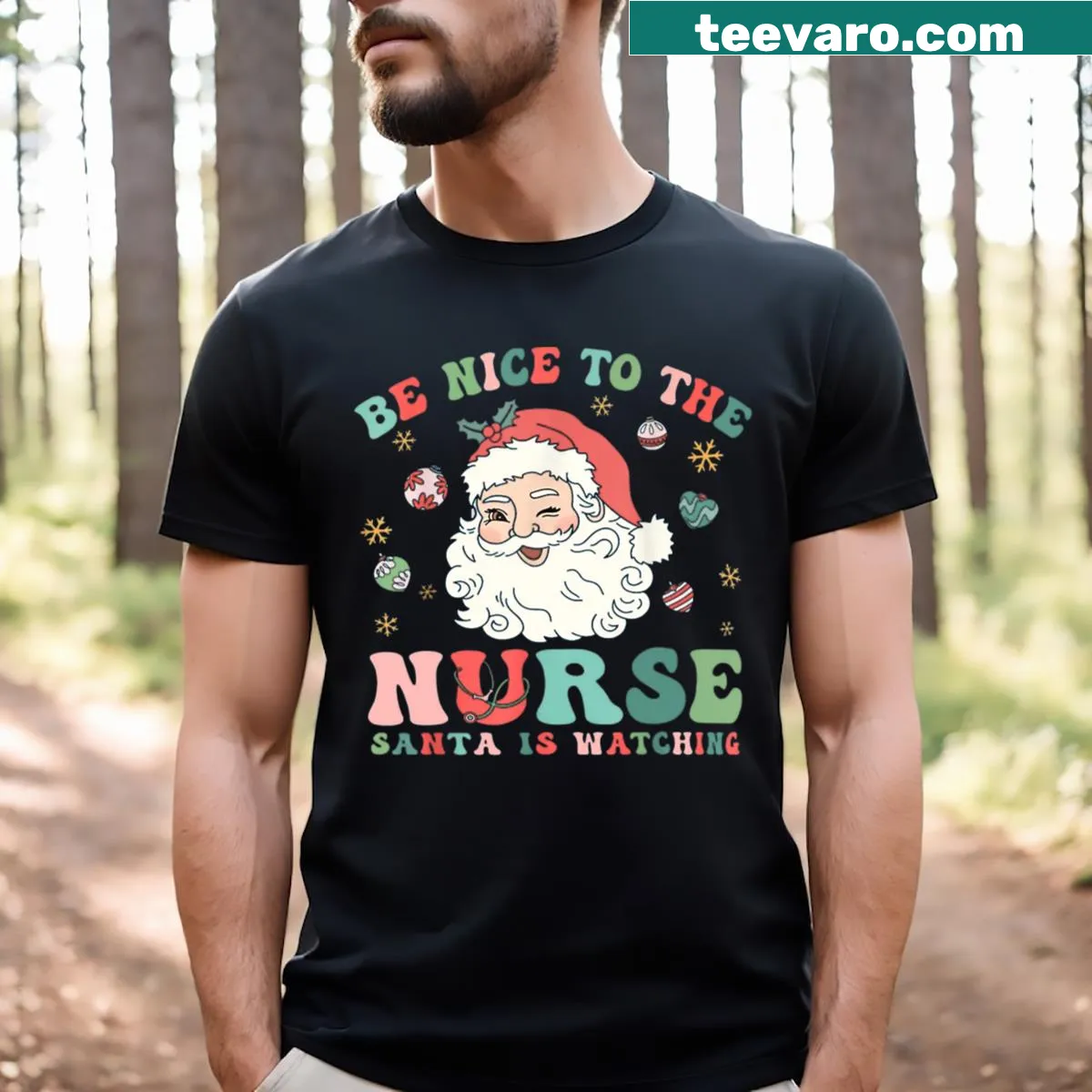 Playful Christmas design for nurses with humorous text — on a men's t-shirt