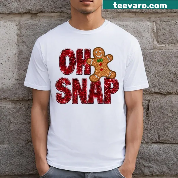 Gingerbread cookie design with glitter and text on a Christmas T-shirt