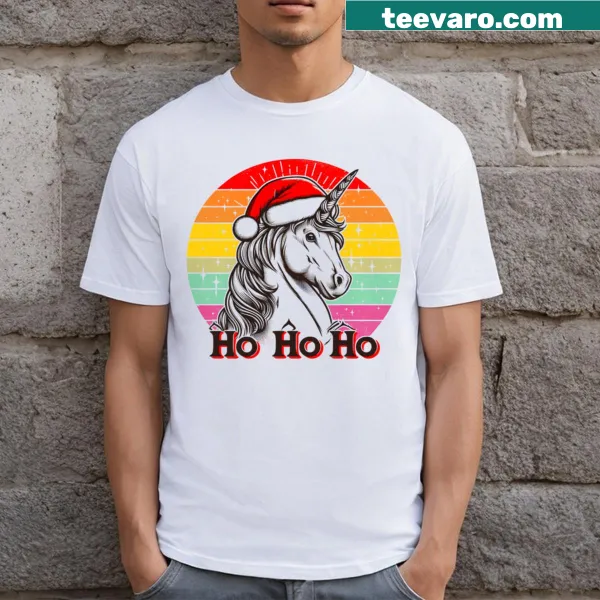 Vintage-styled T-shirt featuring a unicorn graphic for the holidays
