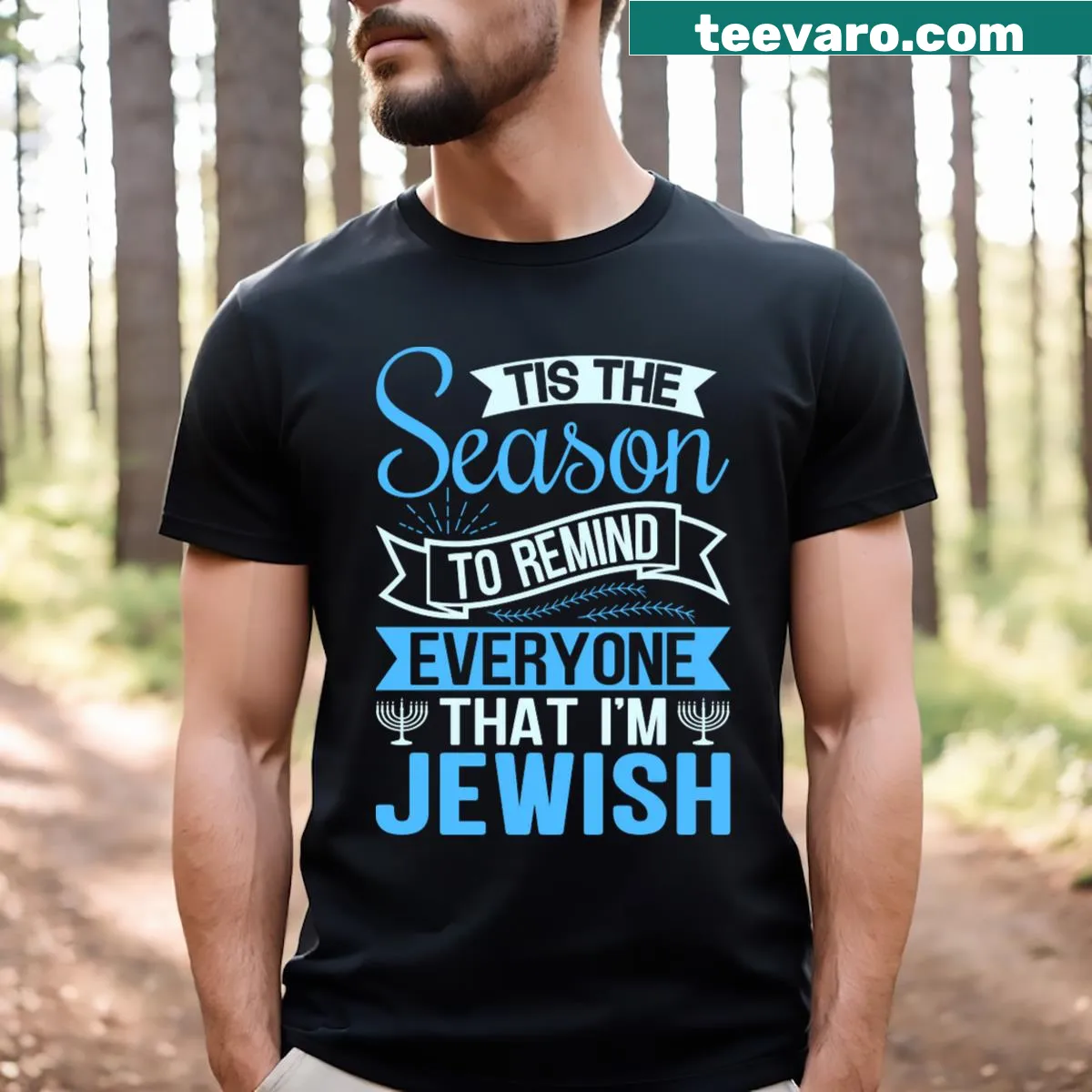 T-shirt featuring the phrase 'Tis The Season To Remind Everyone That I'm Jewish' in simple typography. — on a men's t-shirt