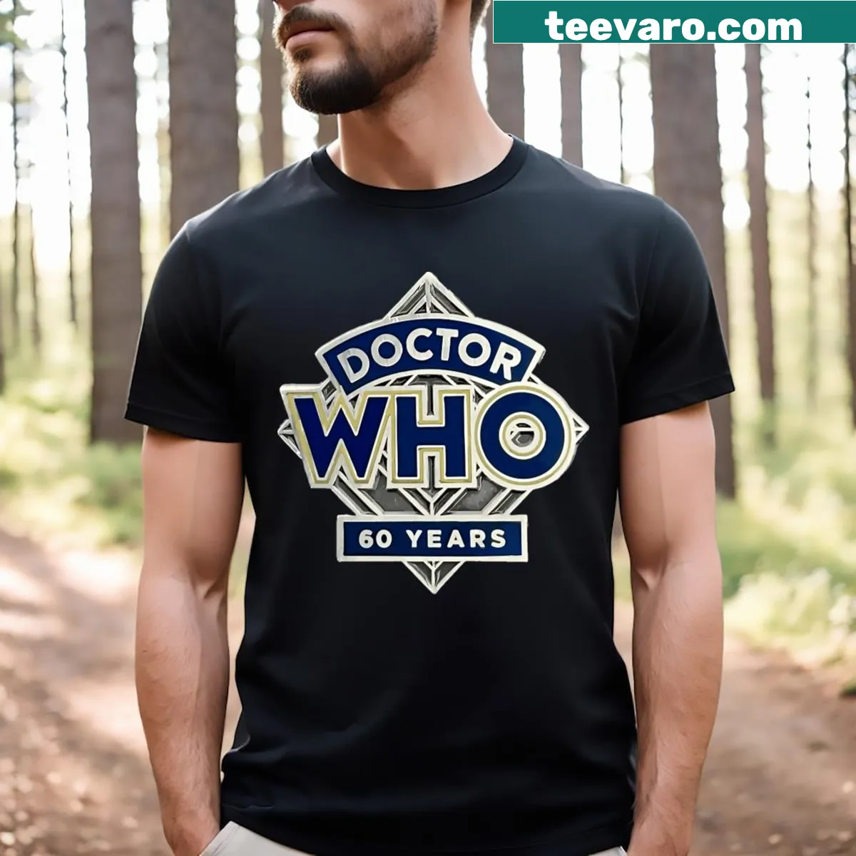 60 Years Of Doctor Who t-shirt featuring a tribute graphic. — on a men's t-shirt