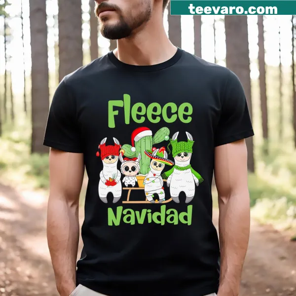 Funny Christmas T-shirt with cartoon llama and 'Feliz Navidad' phrase