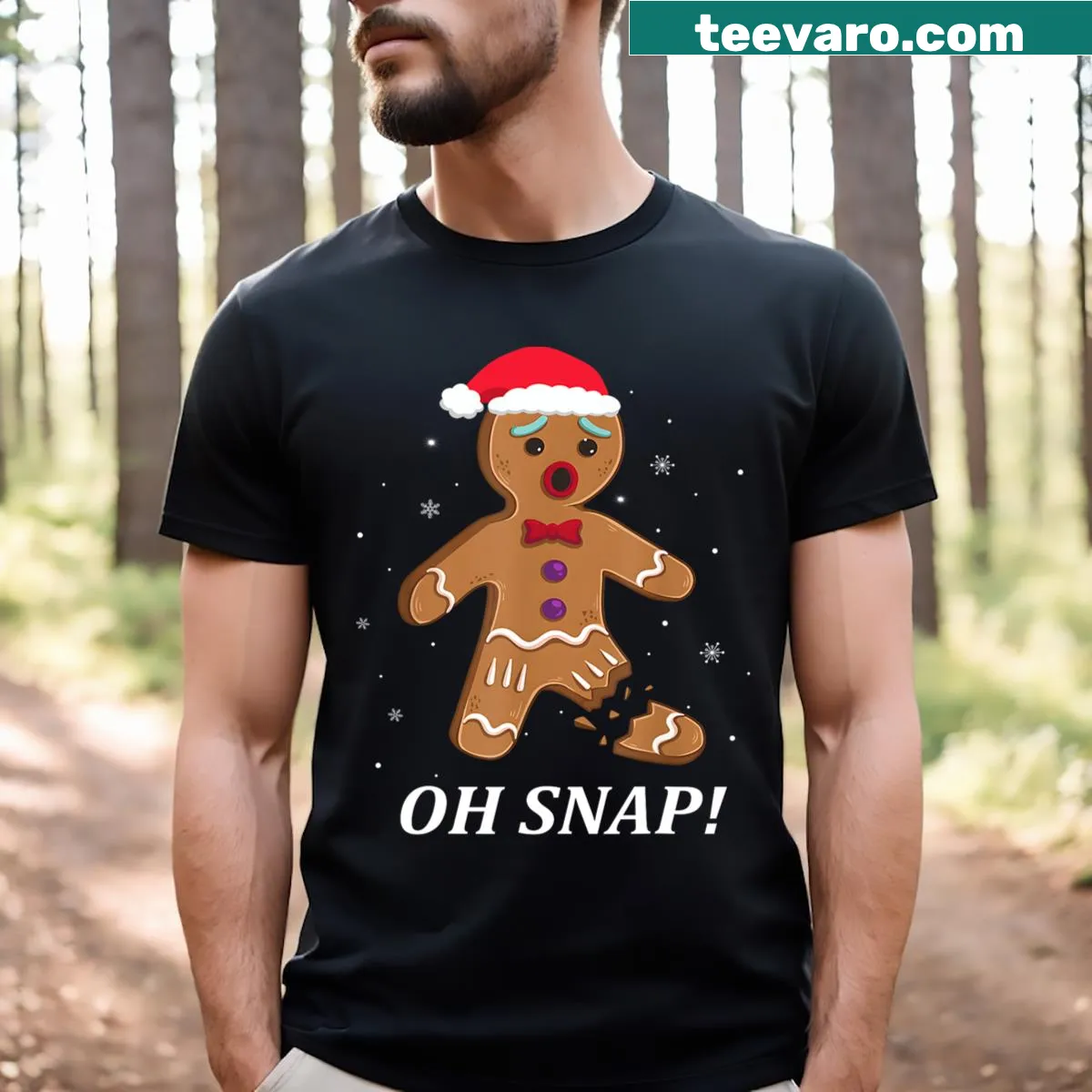 Gingerbread man cartoon with cookie theme — on a men's t-shirt