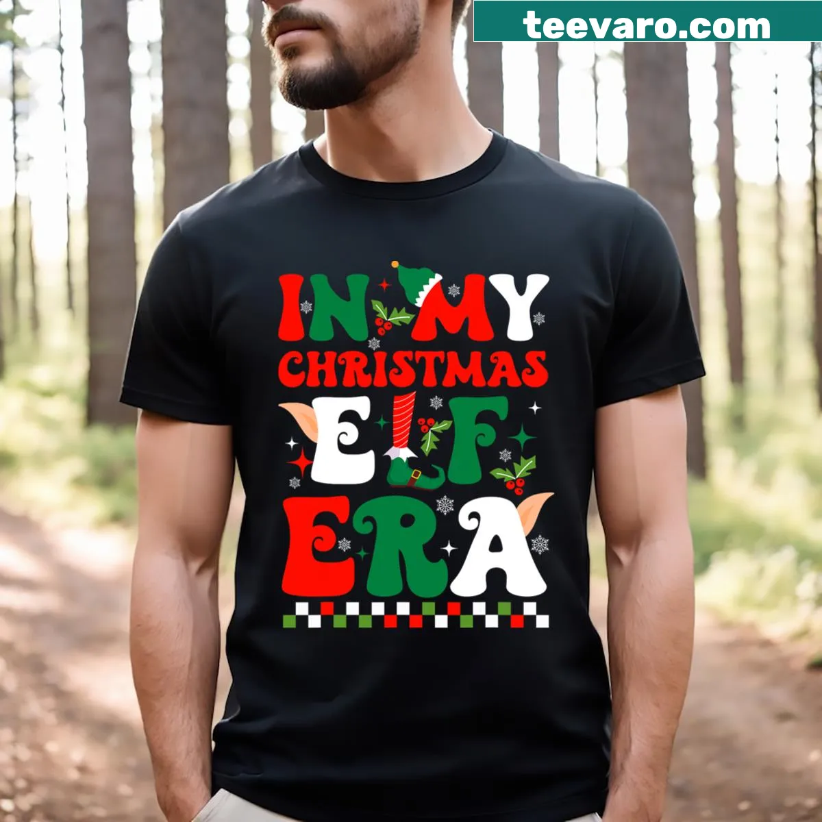 Funny Christmas Elf Era t-shirt with Santa squad design — on a men's t-shirt