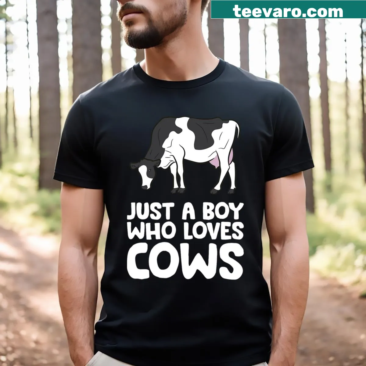 Kids t-shirt featuring a boy who loves cows illustration — on a men's t-shirt