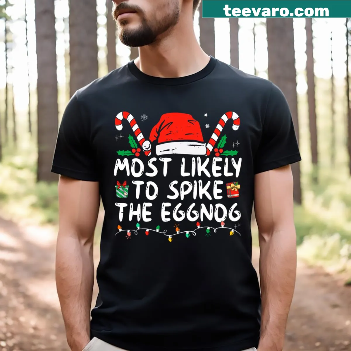 Funny family matching Christmas shirt about eggnog — on a men's t-shirt