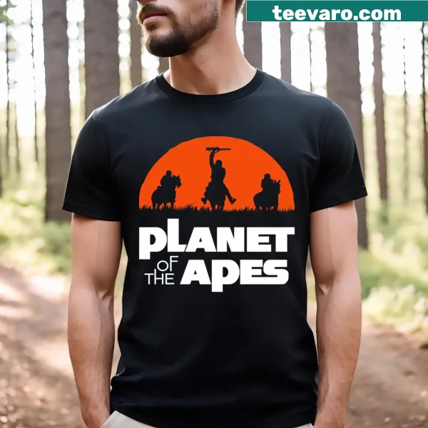 Artistic graphic of apes inspired by Planet Of The Apes on a t-shirt