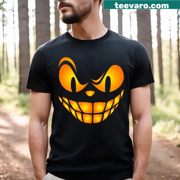 Cute pumpkin face graphic on kids Halloween t-shirt