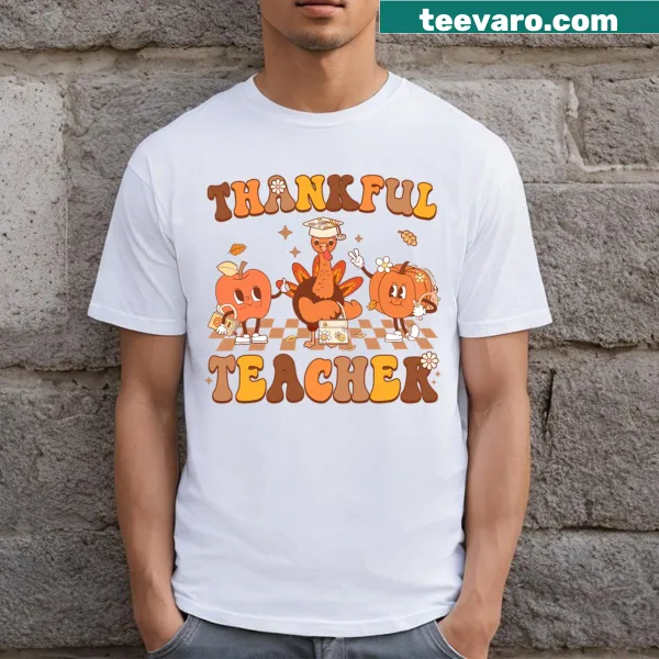Retro Thanksgiving T-shirt for teachers with a groovy design