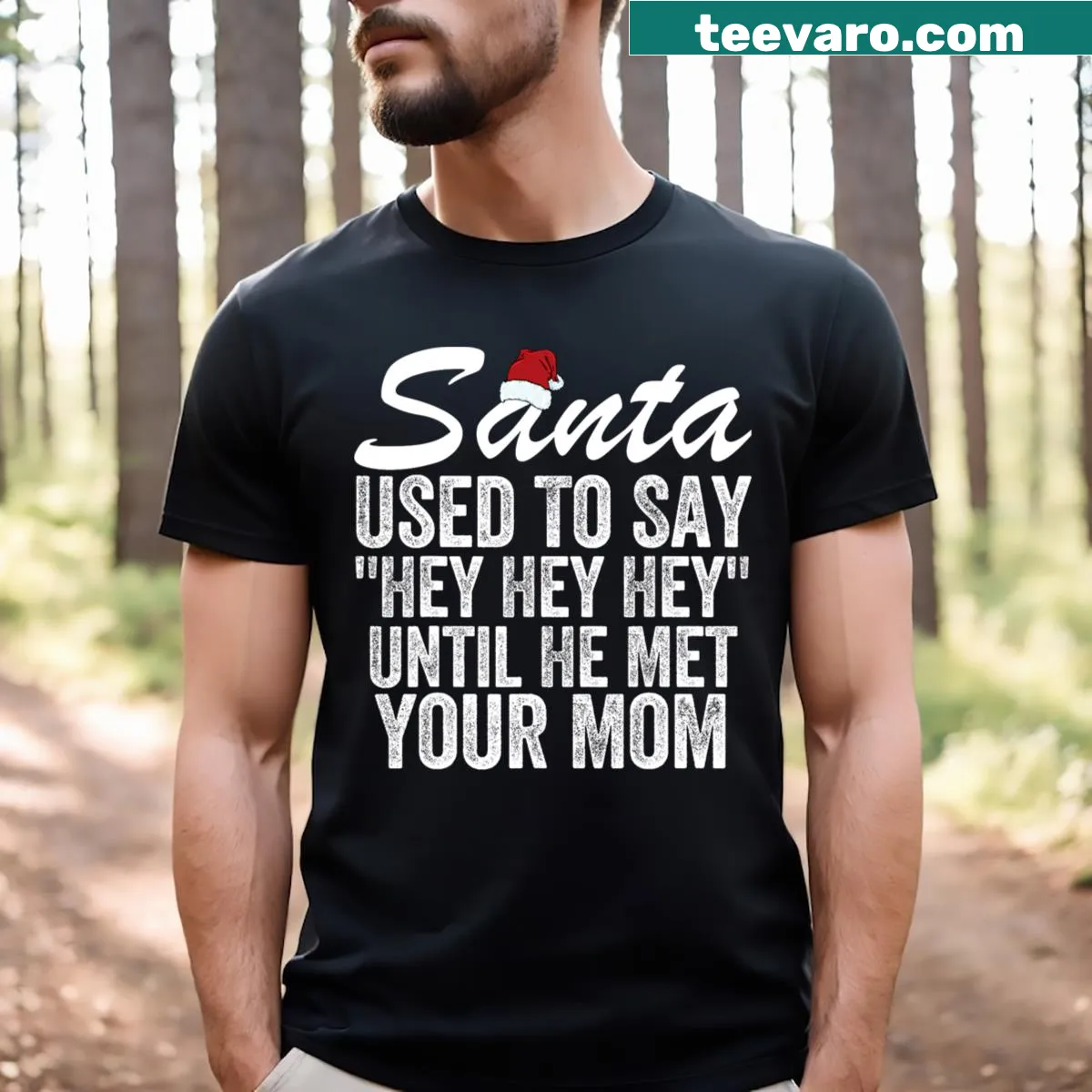 Funny Christmas t-shirt with Santa slogan and festive design — on a men's t-shirt