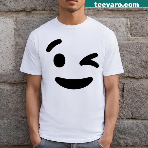Cartoon t-shirt with a playful winking face graphic