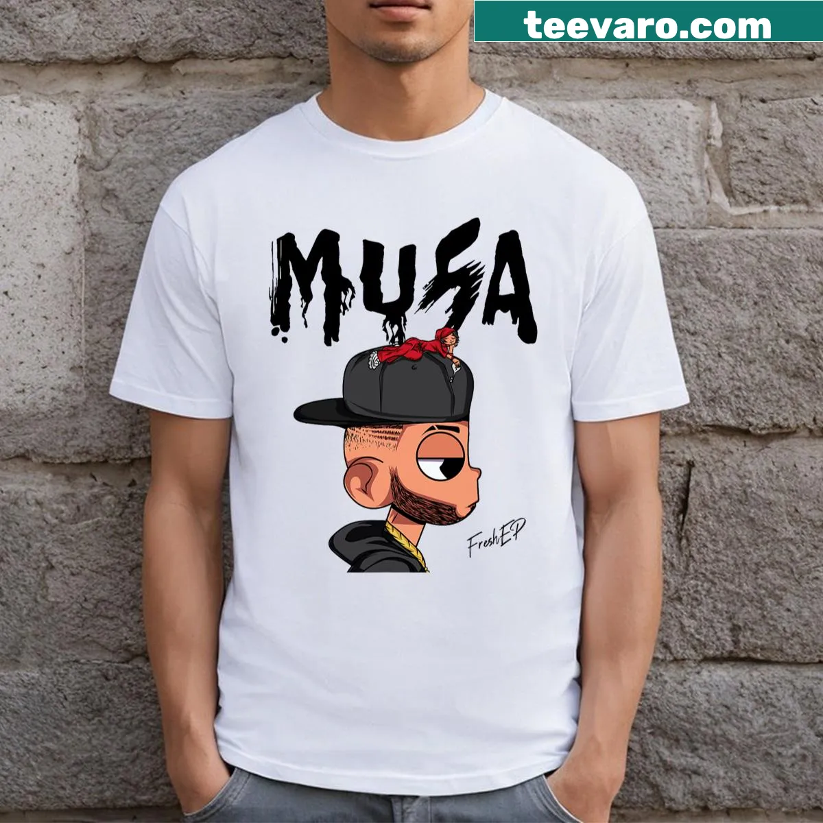 Cartoon design of Musa from a popular animated series — on a men's t-shirt