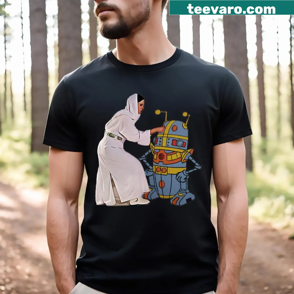 Illustrative T-shirt of 7zark7 receiving battle station plans — on a men's t-shirt