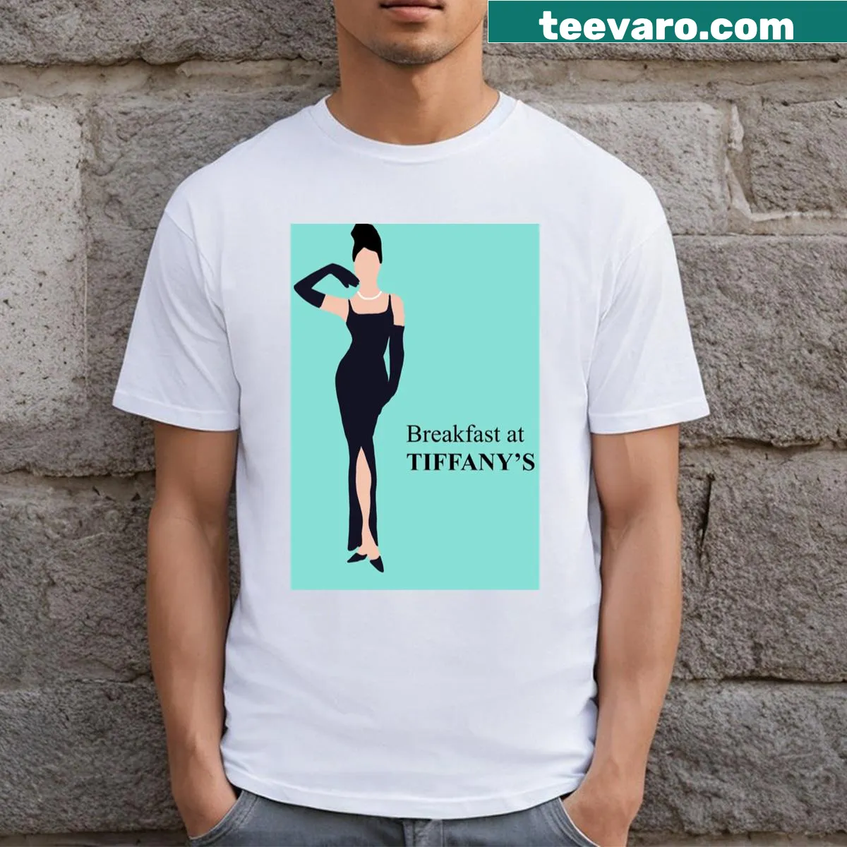 Aesthetic Breakfast At Tiffany's Poster T-shirt featuring film-inspired graphic. — on a men's t-shirt