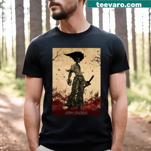 Afro Samurai graphic t-shirt featuring a detailed illustration of the character