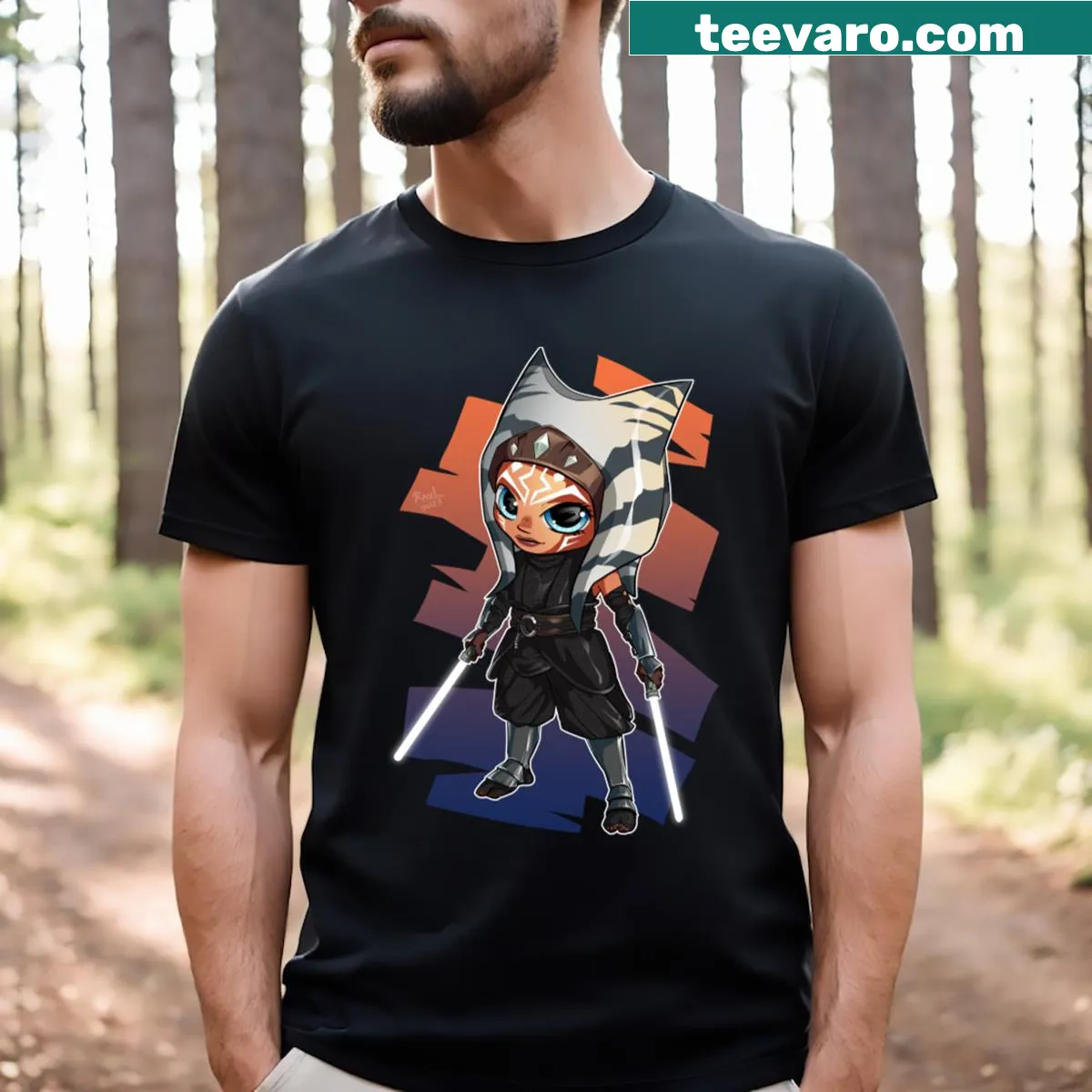 Stylish T-shirt with an artistic representation of Ahsoka Tano — on a men's t-shirt