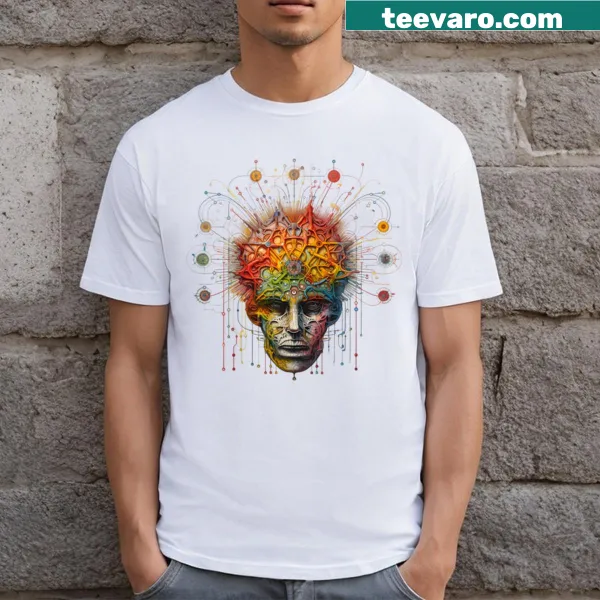 Alien head graphic printed on a T-shirt with a cosmic theme