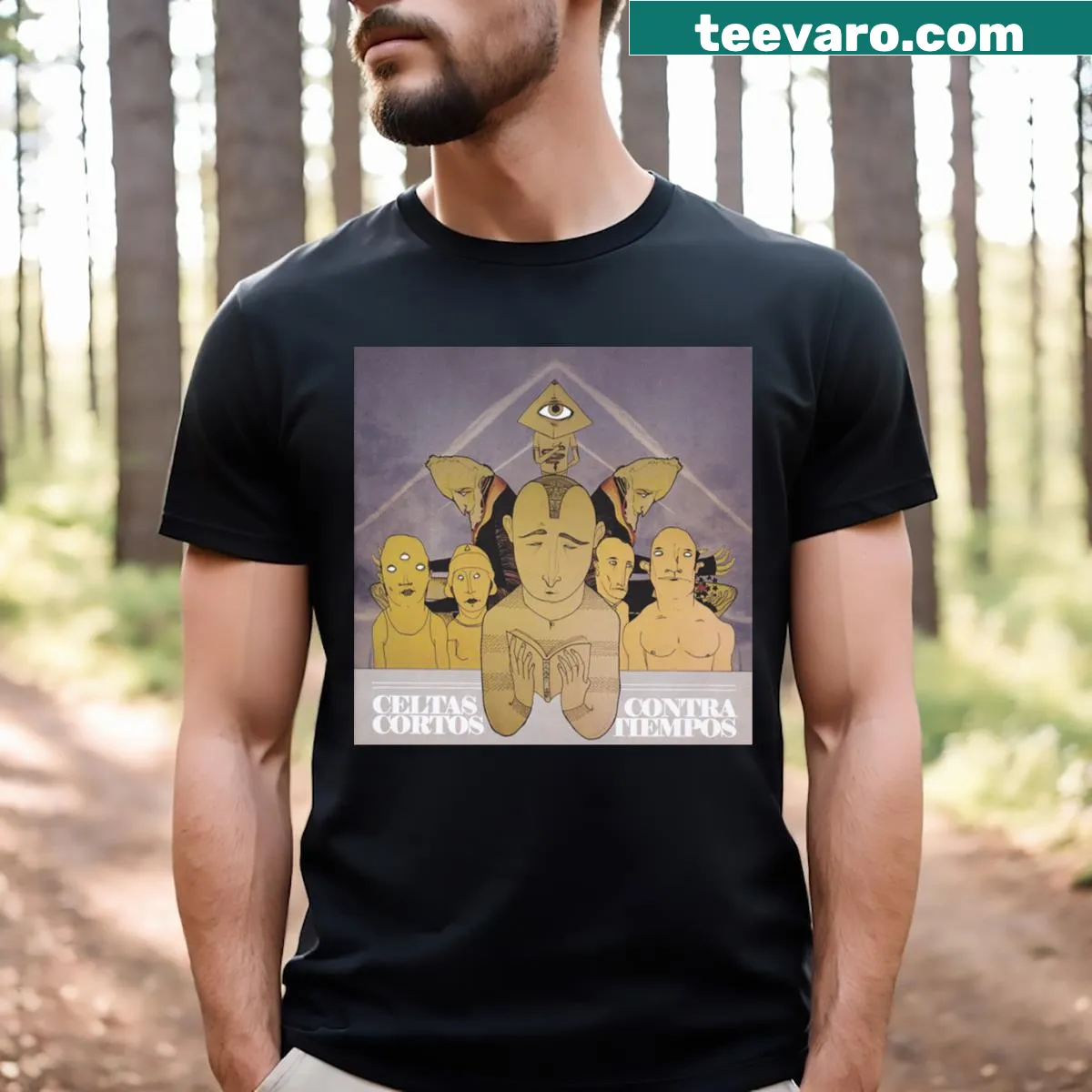 Celtas Cortos Contratiempos album t-shirt with stylish typography — on a men's t-shirt