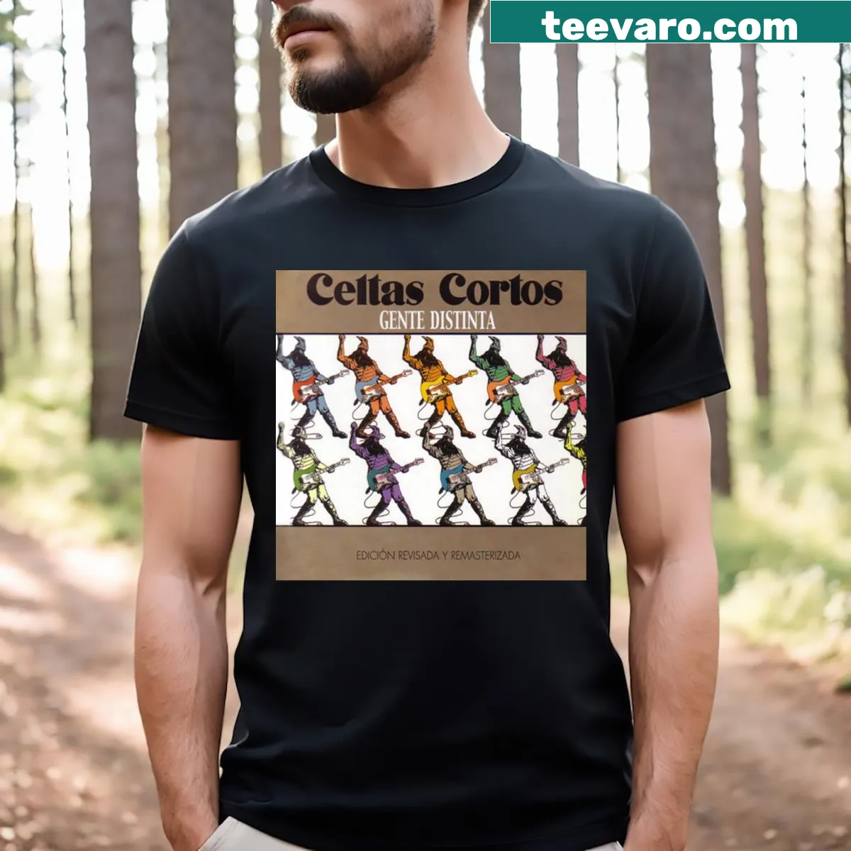 Vintage-inspired t-shirt featuring the 2002 album artwork of Celtas Cortos. — on a men's t-shirt