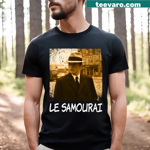 Samurai cinema-themed T-shirt with a silhouette and film elements
