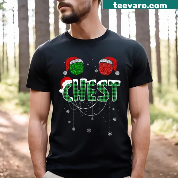 Funny matching Christmas couple's T-shirts with chestnut theme