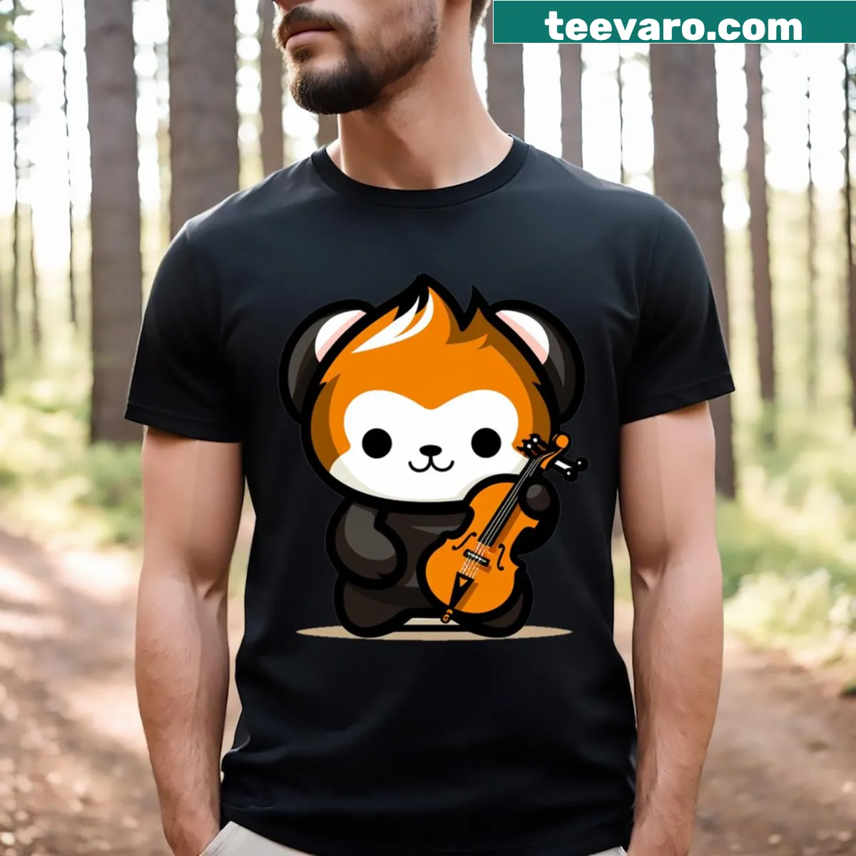 Chibi panda playing cello t-shirt design — on a men's t-shirt
